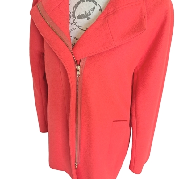 SOLD J. Crew Factory City long Coat Cocoon wool blend Pea coral red winter 10 - Picture 15 of 16